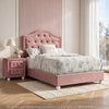 2pc Full Bedroom Set, Upholstered Design, Pink and White, Nightstand
