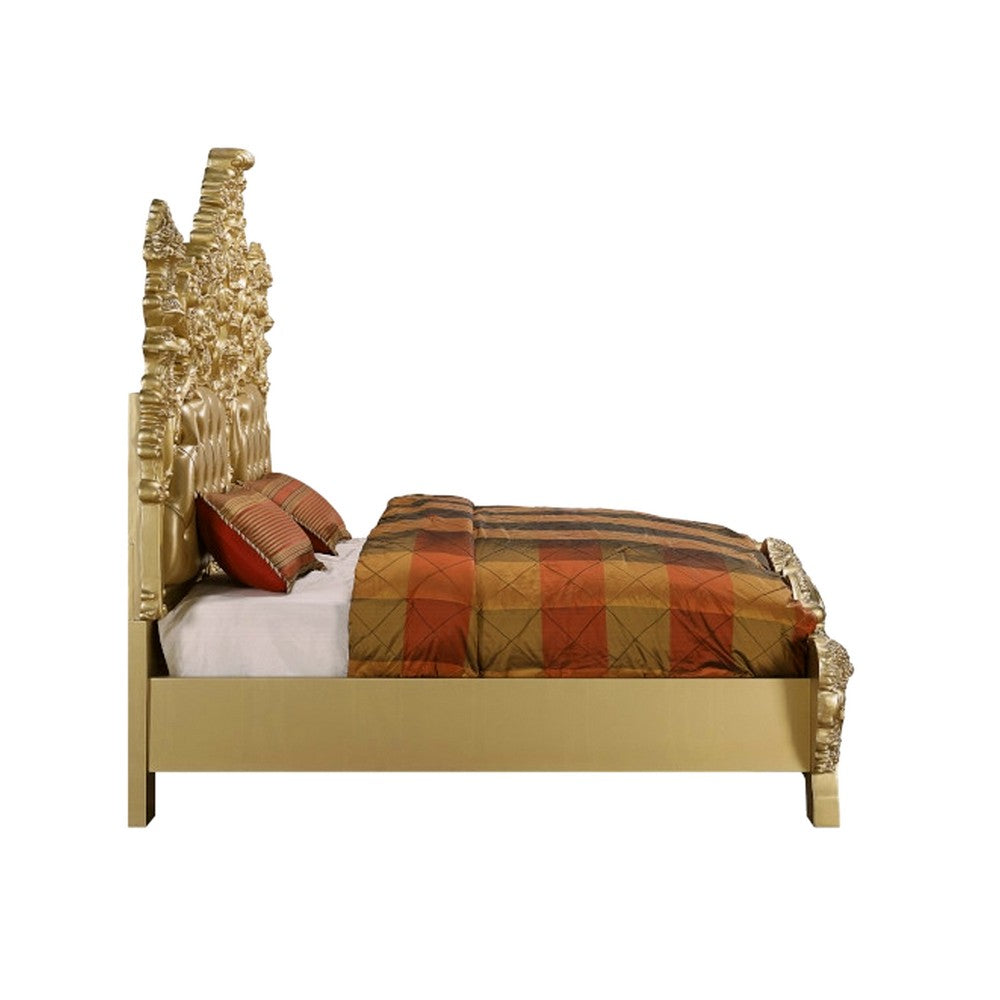 3pc King Bedroom Set, Upholstered Design, Gold, 2 Nightstands
