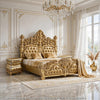 3pc King Bedroom Set, Upholstered Design, Gold, 2 Nightstands