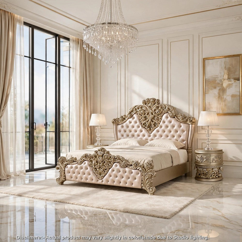 3pc King Bedroom Set, Upholstered Design, Silver, 2 Nightstands