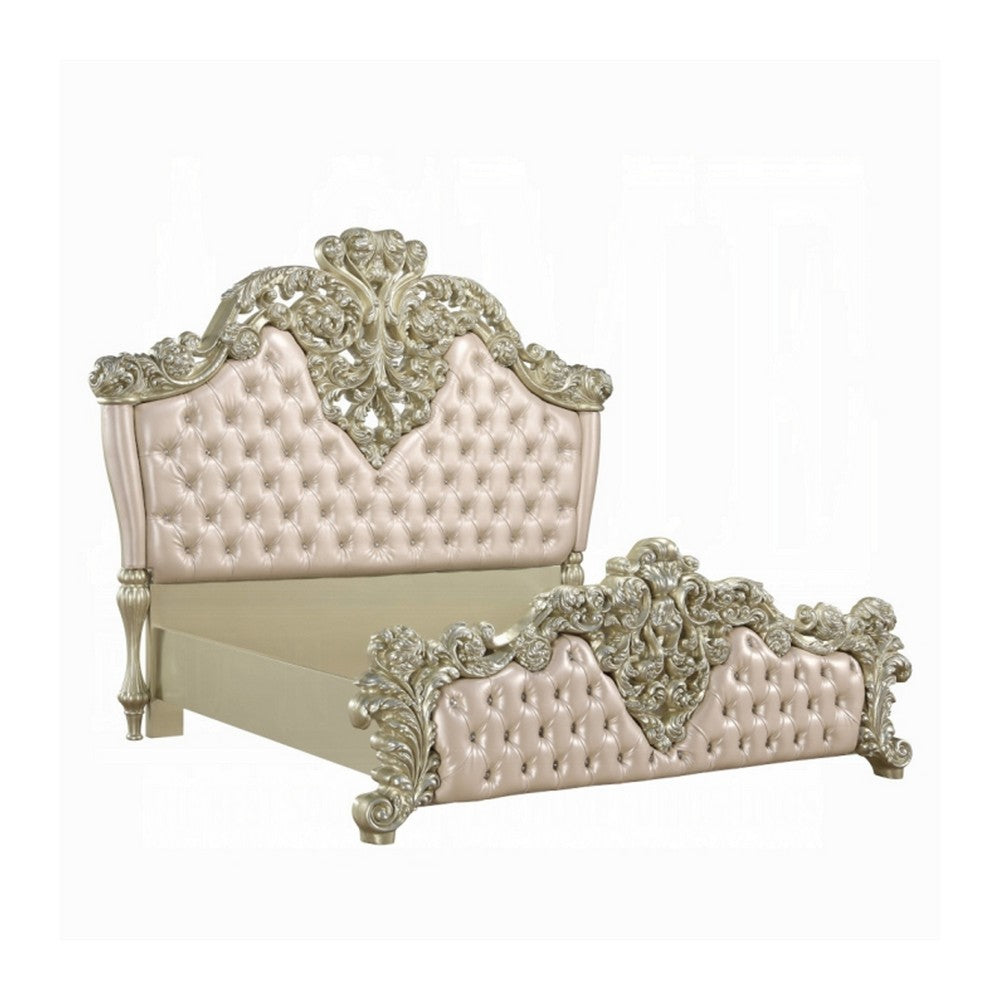 2pc King Bedroom Set, Upholstered Design, Silver, Nightstand