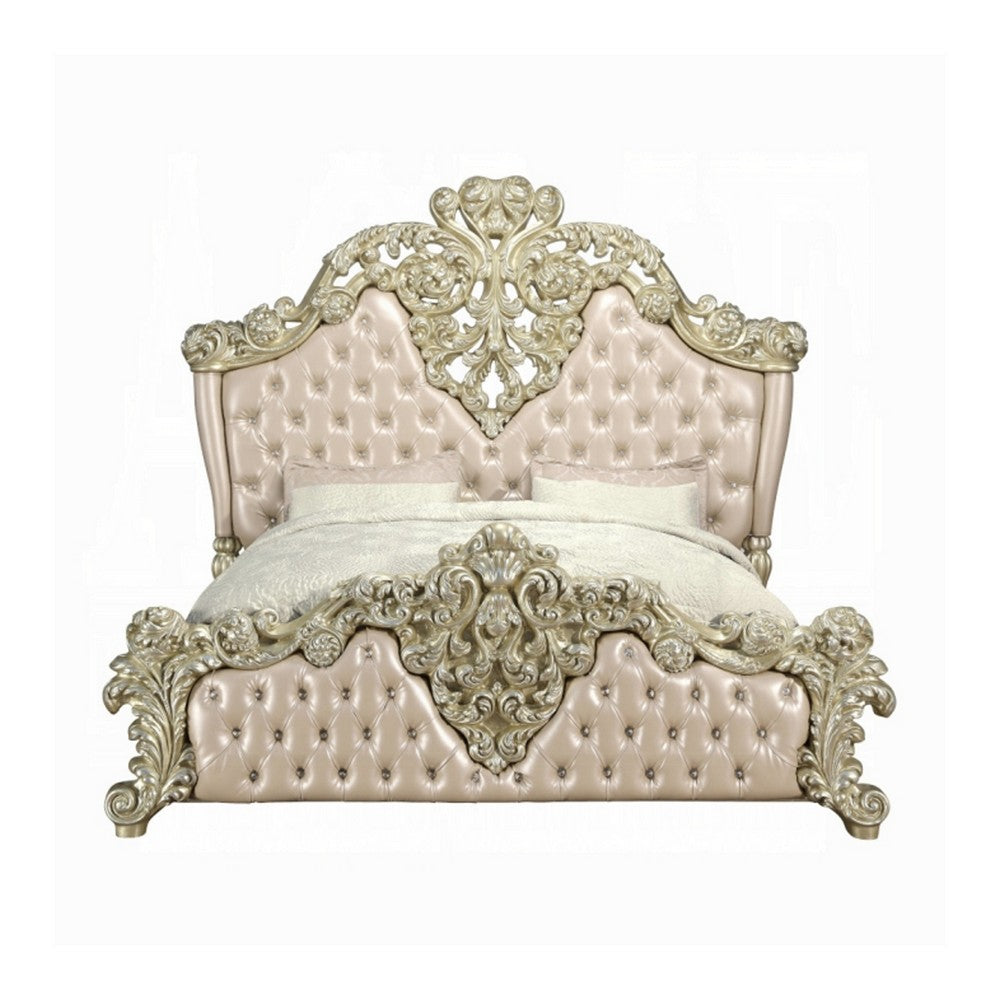 2pc King Bedroom Set, Upholstered Design, Silver, Nightstand