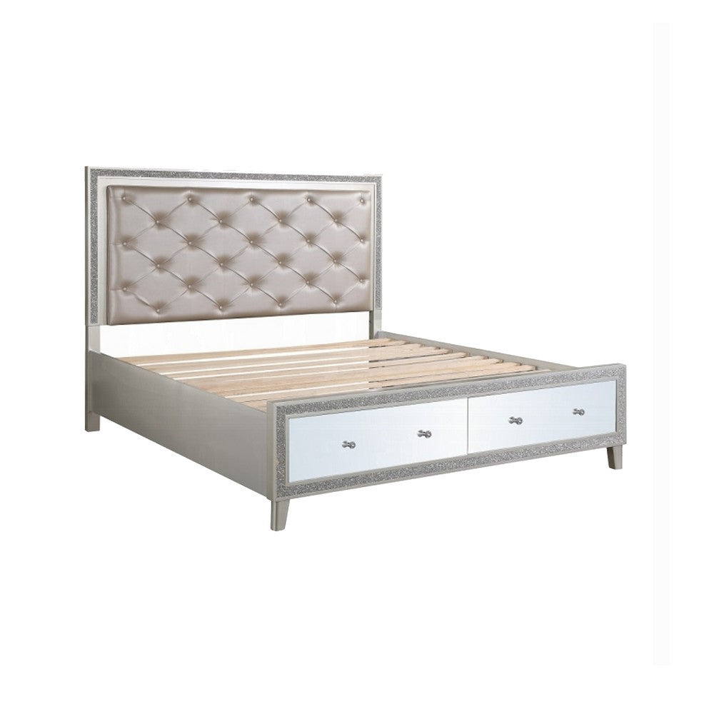 3pc King Bedroom Set | Upholstered Design | Silver | 2 Nightst&s