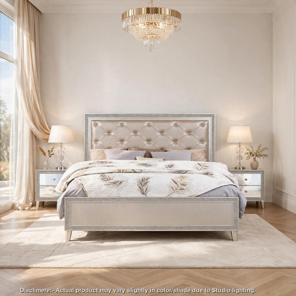 3pc King Bedroom Set | Upholstered Design | Silver | 2 Nightst&s