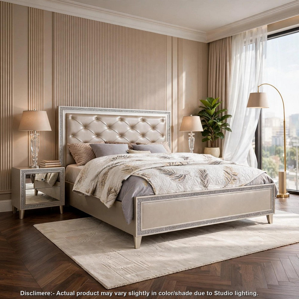 3pc King Bedroom Set | Upholstered Design | Silver | 2 Nightst&s