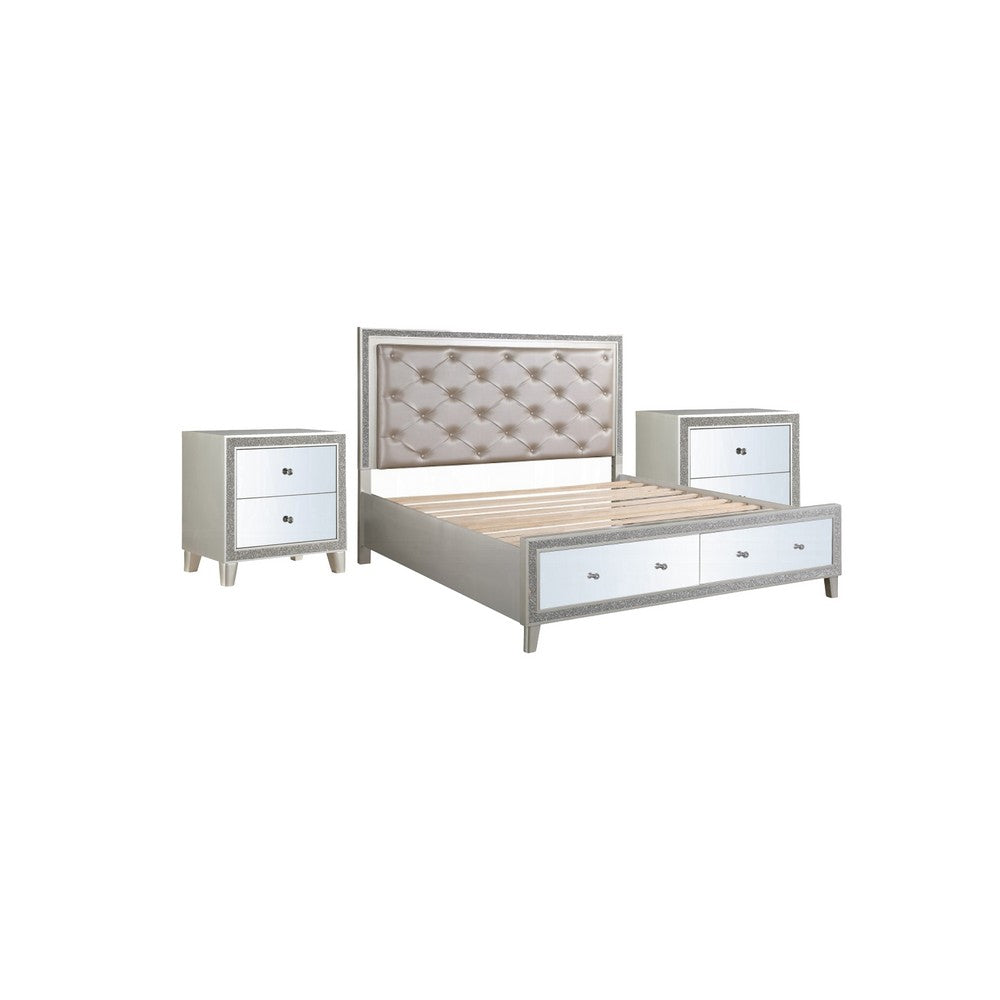 2pc King Bedroom Set | Upholstered Design | Silver | Nightst&