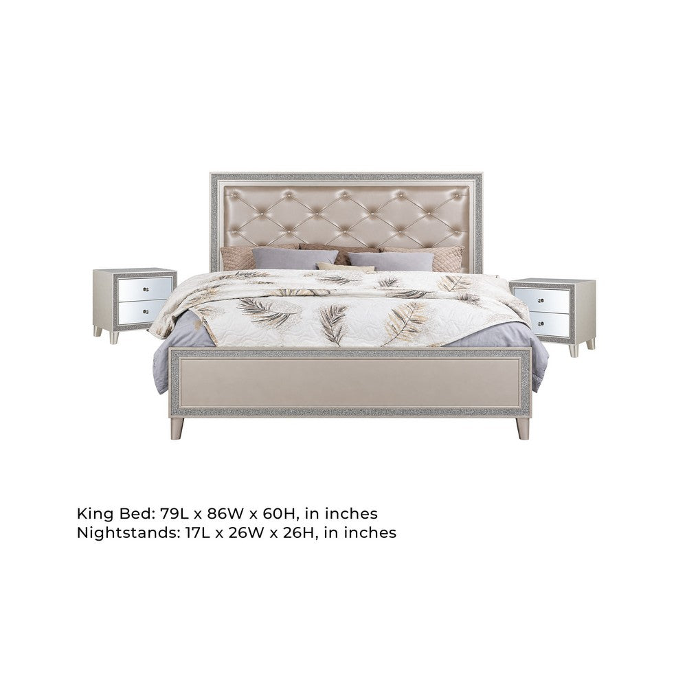 2pc King Bedroom Set | Upholstered Design | Silver | Nightst&