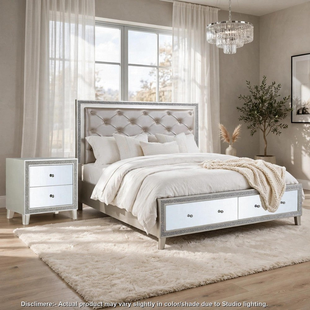 2pc King Bedroom Set | Upholstered Design | Silver | Nightst&