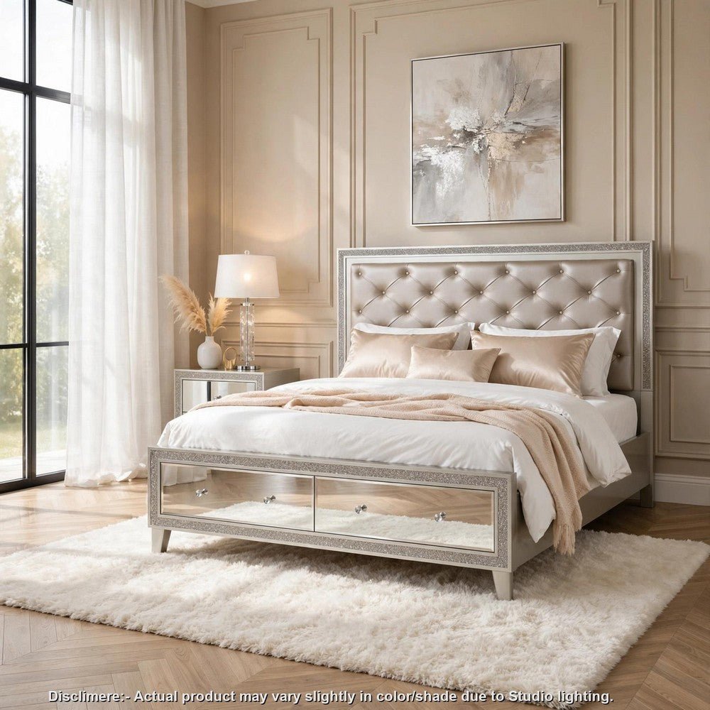 2pc King Bedroom Set | Upholstered Design | Silver | Nightst&