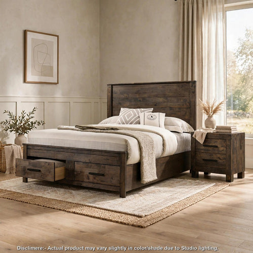 Cal King Bedroom Set, Storage Design, Brown, Black, 2pc w Nightstand