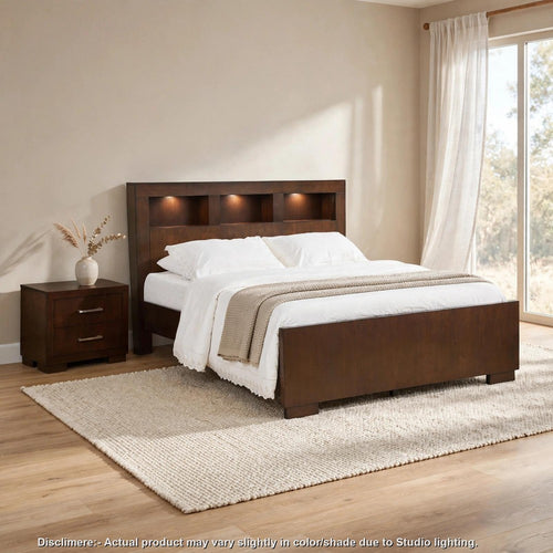 Queen Bedroom Set, Bookcase Headboard, Brown, 2pc w Nightstand