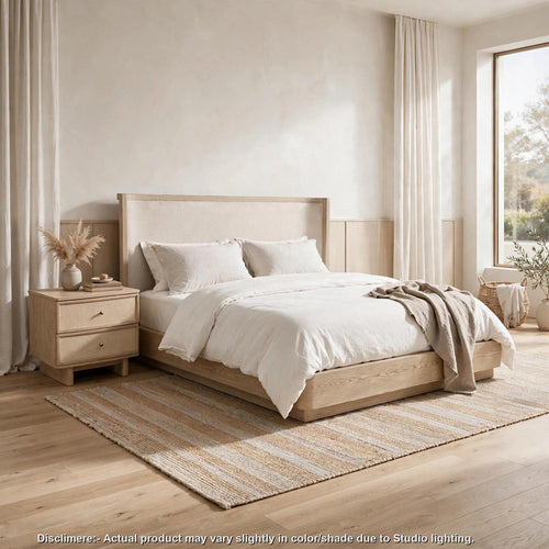 Cal King Bedroom Set, Platform Design, Beige, 2pc w NS
