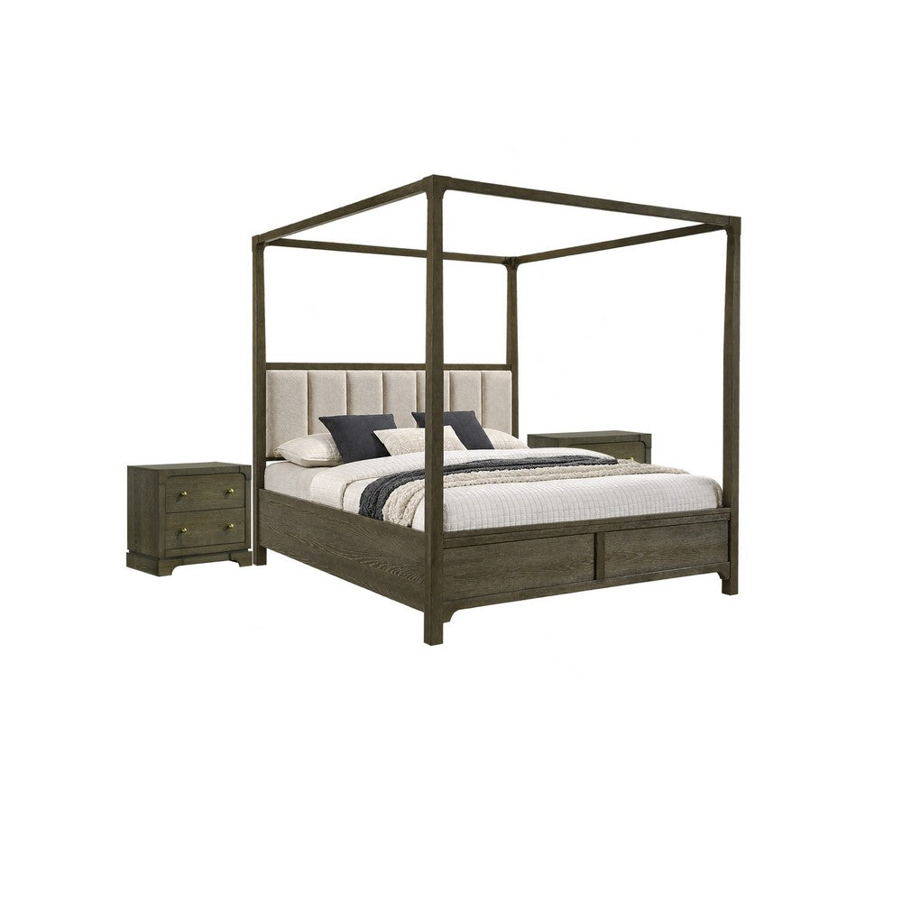 Queen Bedroom Set, Dark Cocoa Brown, Ivory, 3pc w 2 Nightstands