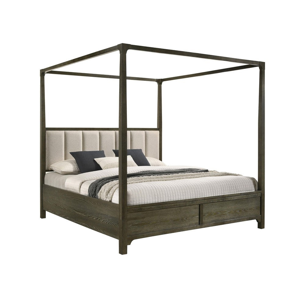 Queen Bedroom Set, Dark Cocoa Brown, Ivory, 3pc w 2 Nightstands