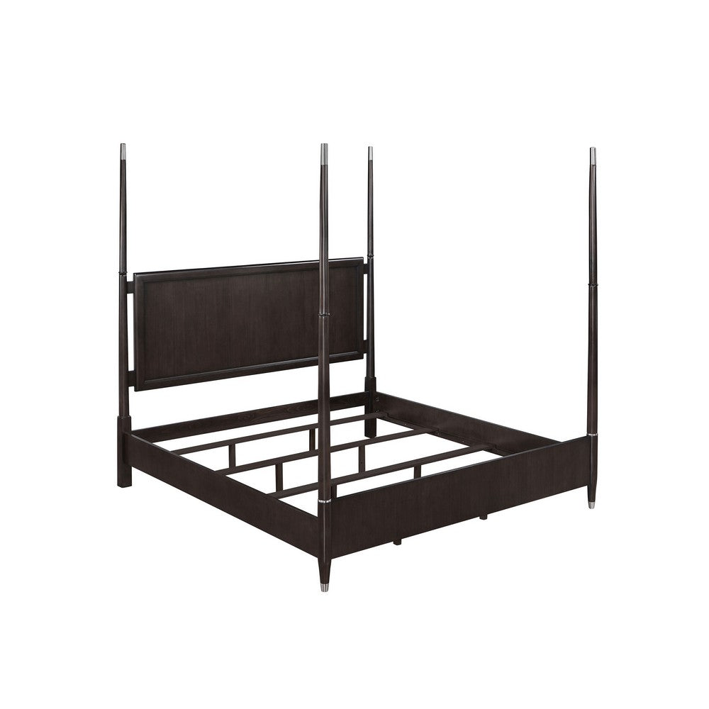 Queen Bedroom Set, Poster Design, Brown, Chrome, 2pc w Nightstand