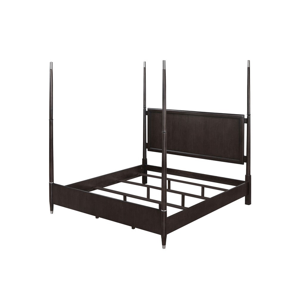 Queen Bedroom Set, Poster Design, Brown, Chrome, 2pc w Nightstand