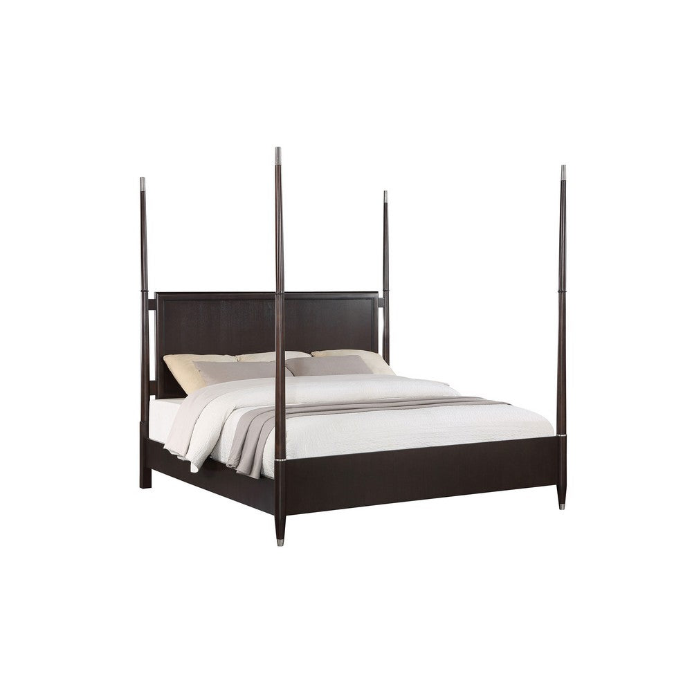 Queen Bedroom Set, Poster Design, Brown, Chrome, 2pc w Nightstand