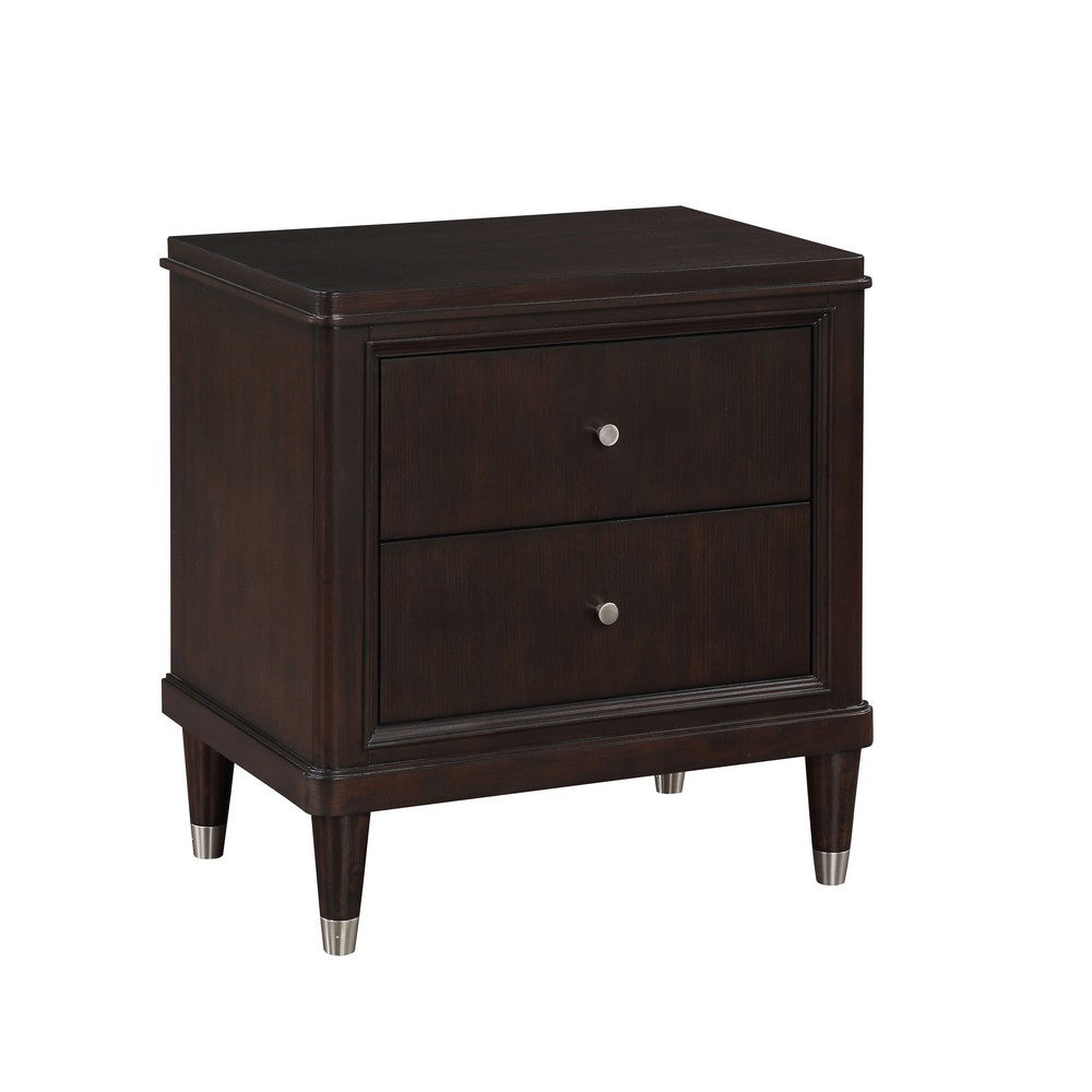 Queen Bedroom Set, Poster Design, Brown, Chrome, 2pc w Nightstand