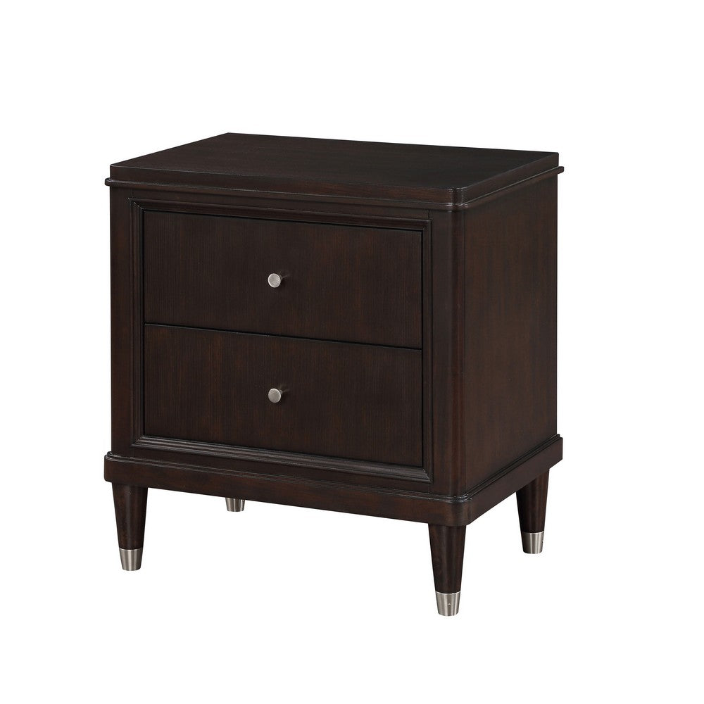 Queen Bedroom Set, Poster Design, Brown, Chrome, 2pc w Nightstand