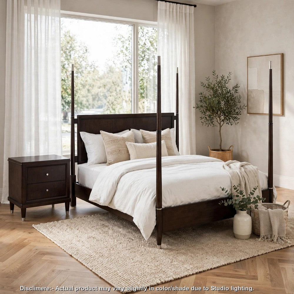 Queen Bedroom Set, Poster Design, Brown, Chrome, 2pc w Nightstand