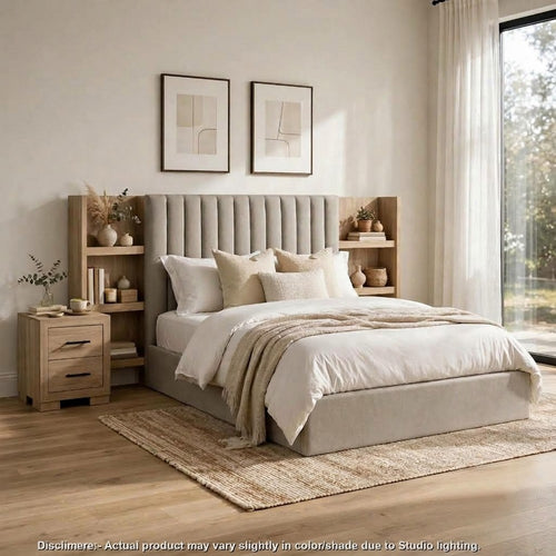 Queen Bedroom Set, Upholstered Storage, Light Tan Brown, 2pc w NS