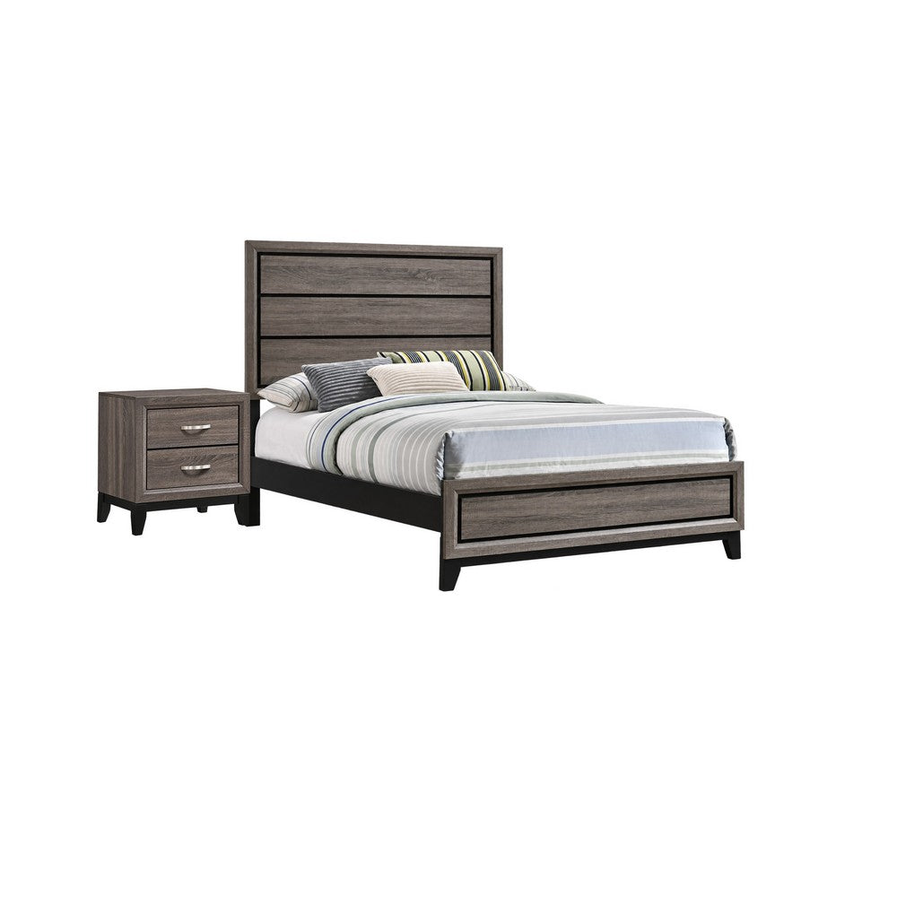 Full Bedroom Set | Gray & Black | 2 Piece Set with Nightst&