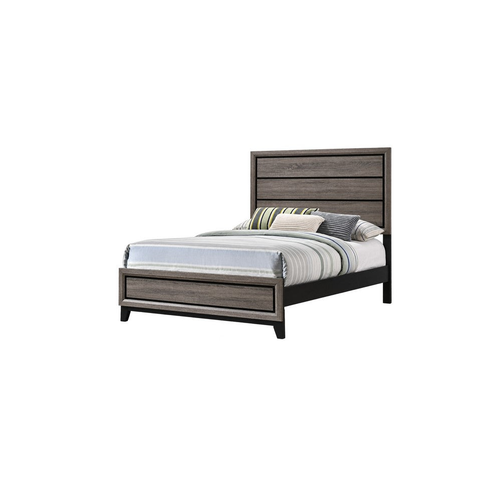 Full Bedroom Set, Gray and Black, 3 Piece Set with 2 Nightstands