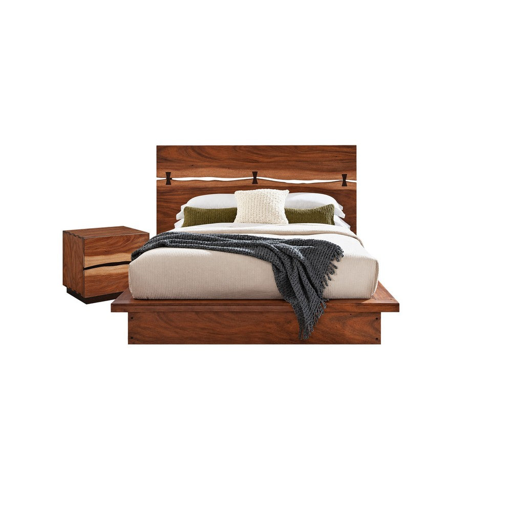 Queen Bedroom Set, Platform Design, Brown, 2 Piece Set with Nightstand