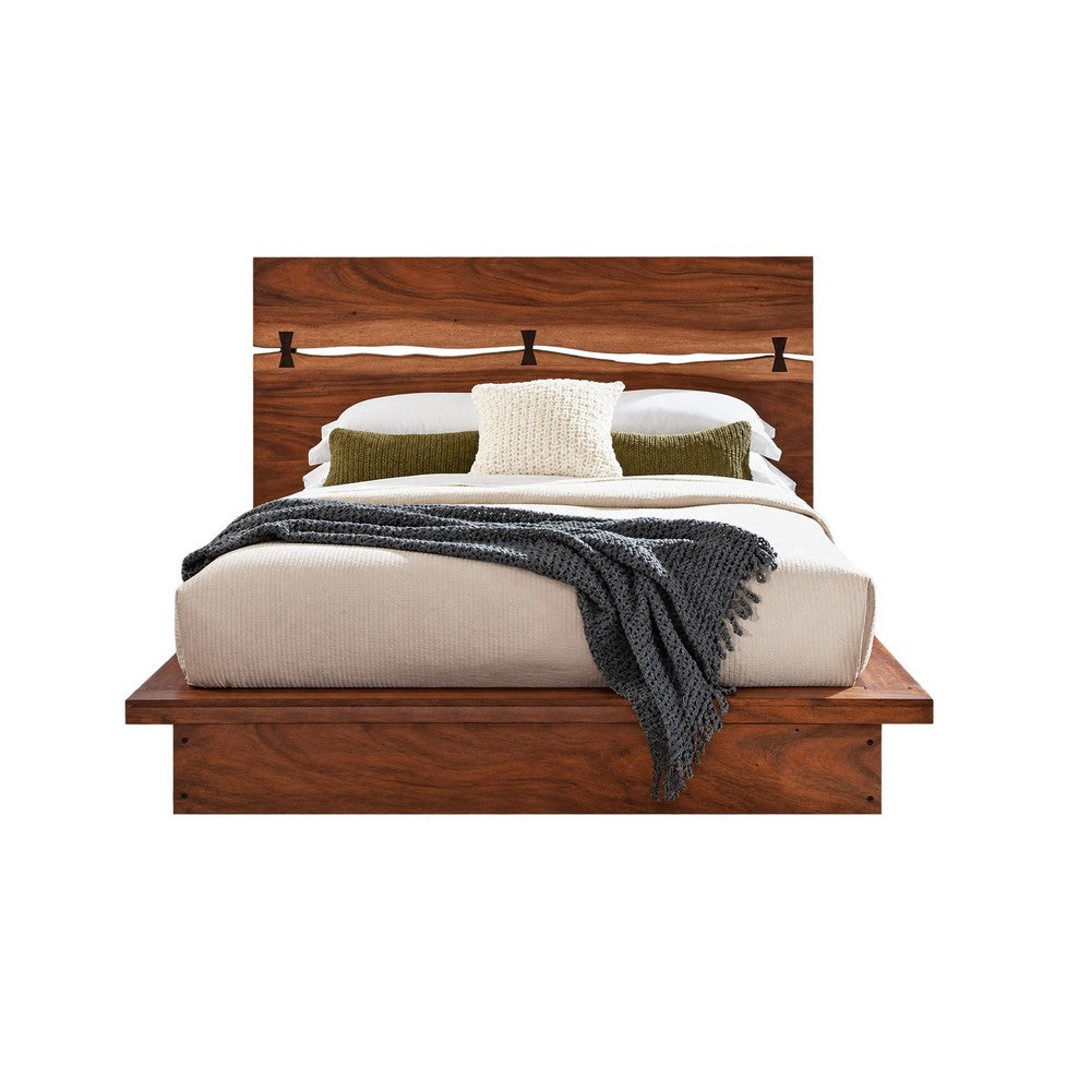 Queen Bedroom Set, Platform Design, Brown, 2 Piece Set with Nightstand