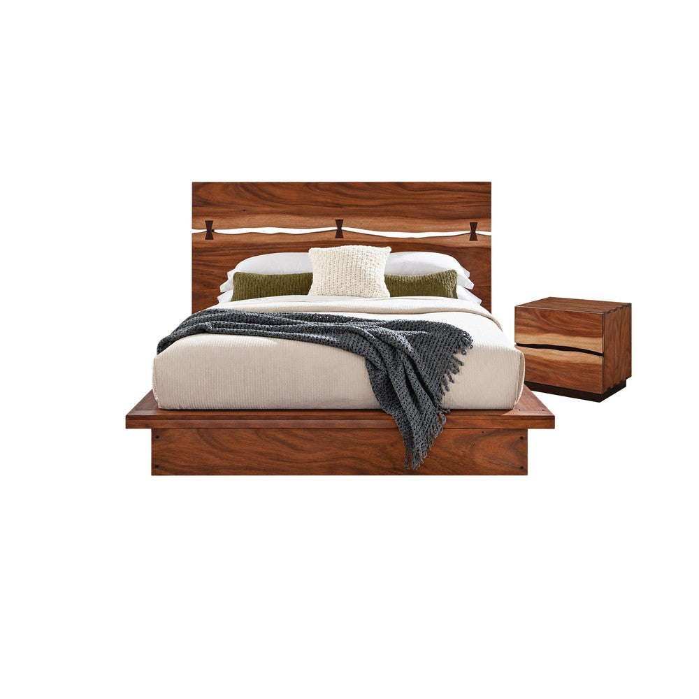 King Bedroom Set, Platform Design, Brown, 2 Piece Set with Nightstand