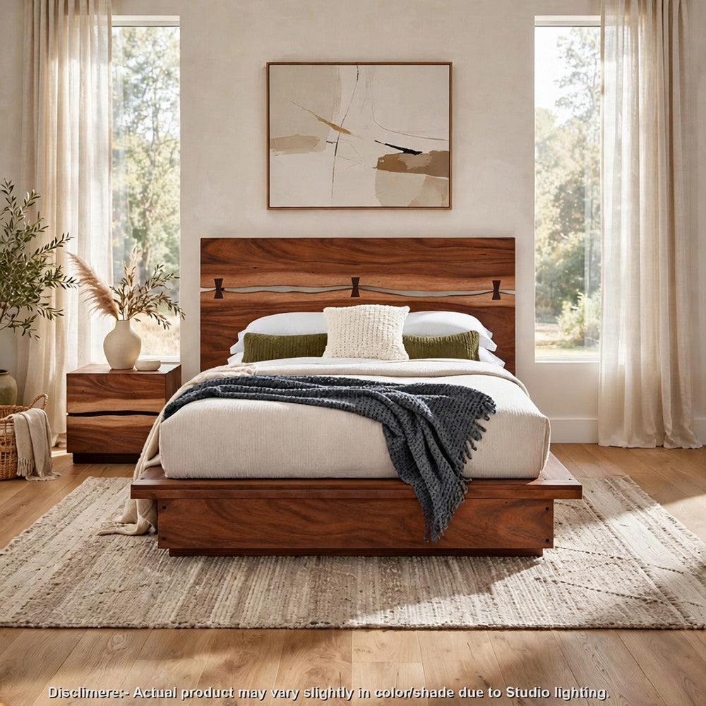 King Bedroom Set, Platform Design, Brown, 2 Piece Set with Nightstand
