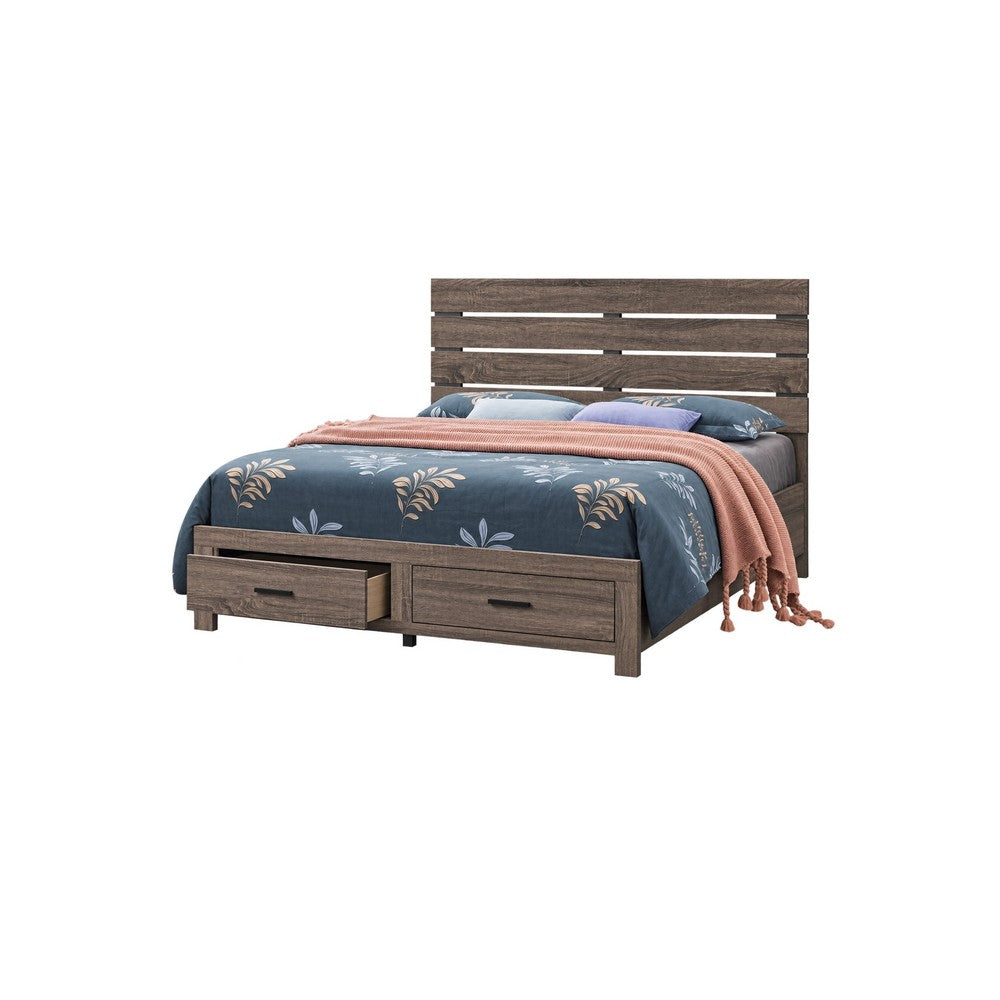 Queen Bedroom Set, Storage Design, Brown, 2 Piece Set with Nightstand