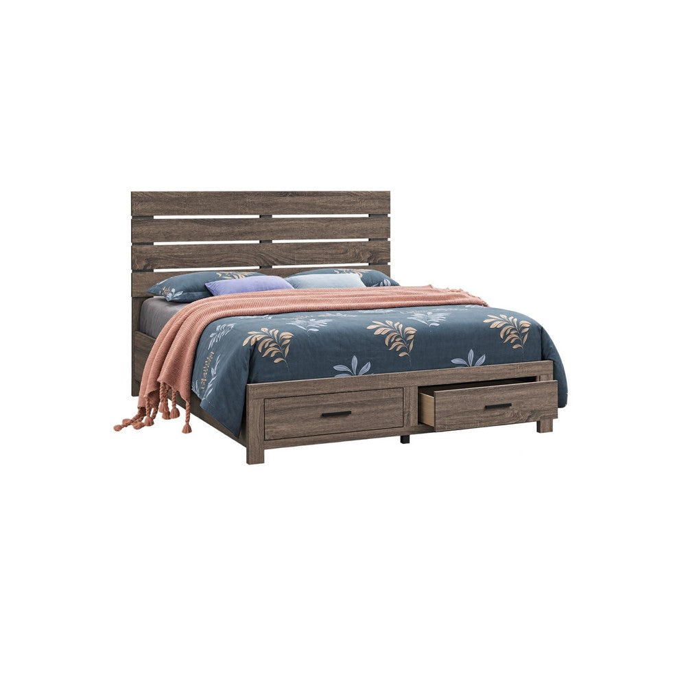Queen Bedroom Set, Storage Design, Brown, 2 Piece Set with Nightstand