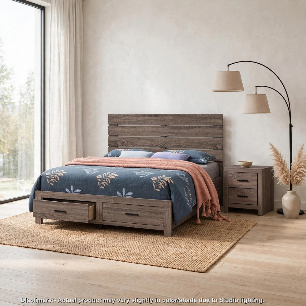 Queen Bedroom Set, Storage Design, Brown, 2 Piece Set with Nightstand