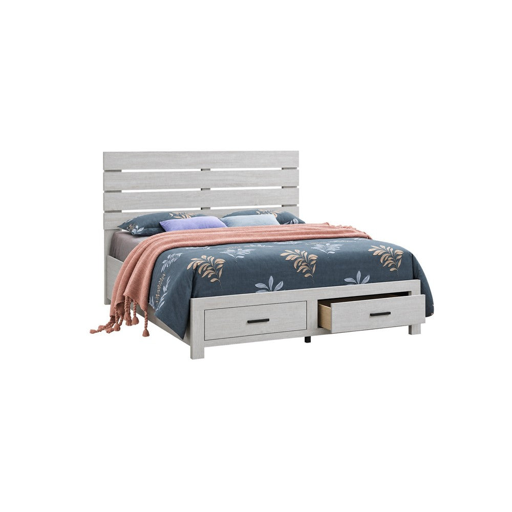 Queen Bedroom Set, Storage Design, White, 2 Piece Set with Nightstand