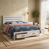 Queen Bedroom Set, Storage Design, White, 2 Piece Set with Nightstand