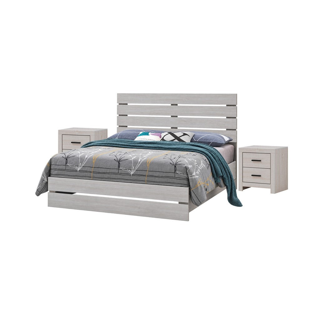 Queen Bedroom Set, White, 3 Piece Set with 2 Nightstands