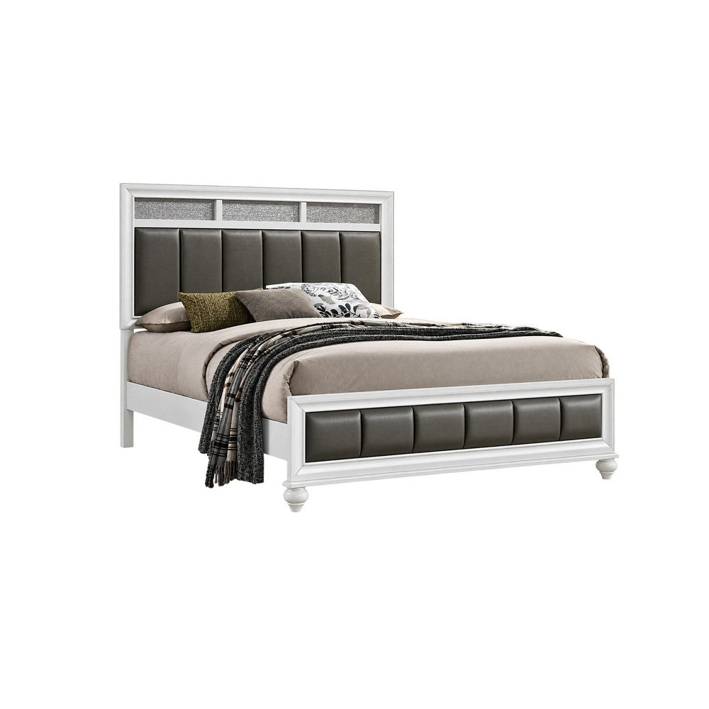 Queen Bedroom Set, White and Gray, 2 Piece Set with Nightstand