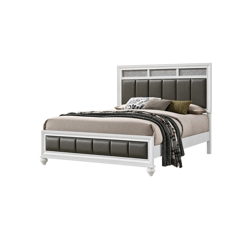 Queen Bedroom Set, White and Gray, 2 Piece Set with Nightstand