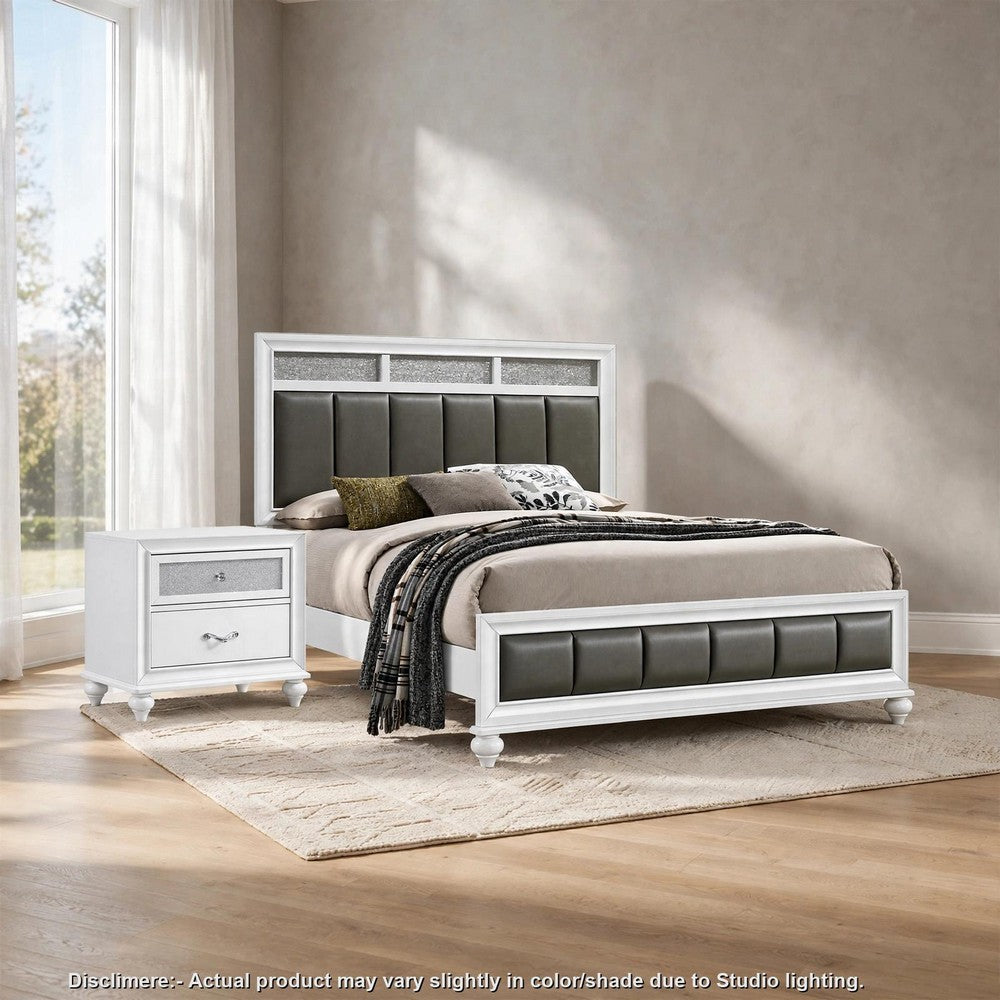 Queen Bedroom Set, White and Gray, 2 Piece Set with Nightstand