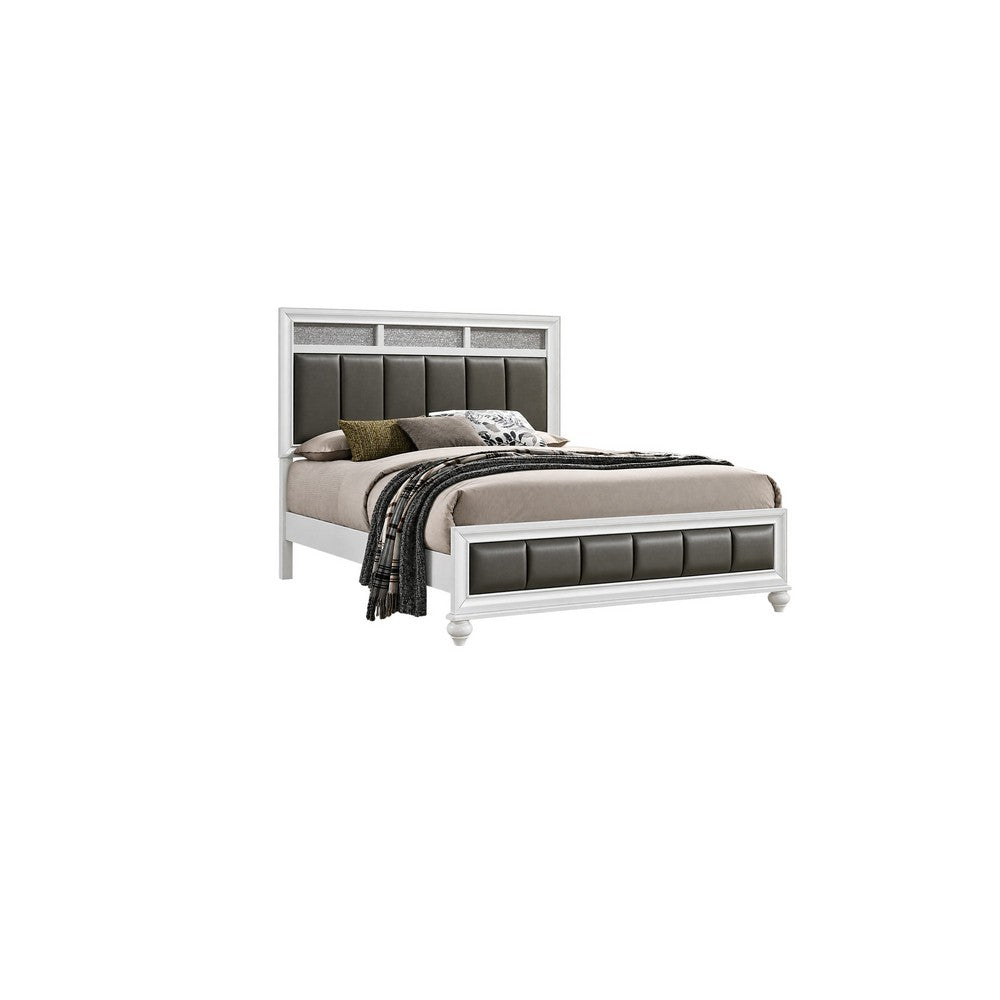 Queen Bedroom Set, White and Gray, 3 Piece Set with 2 Nightstands