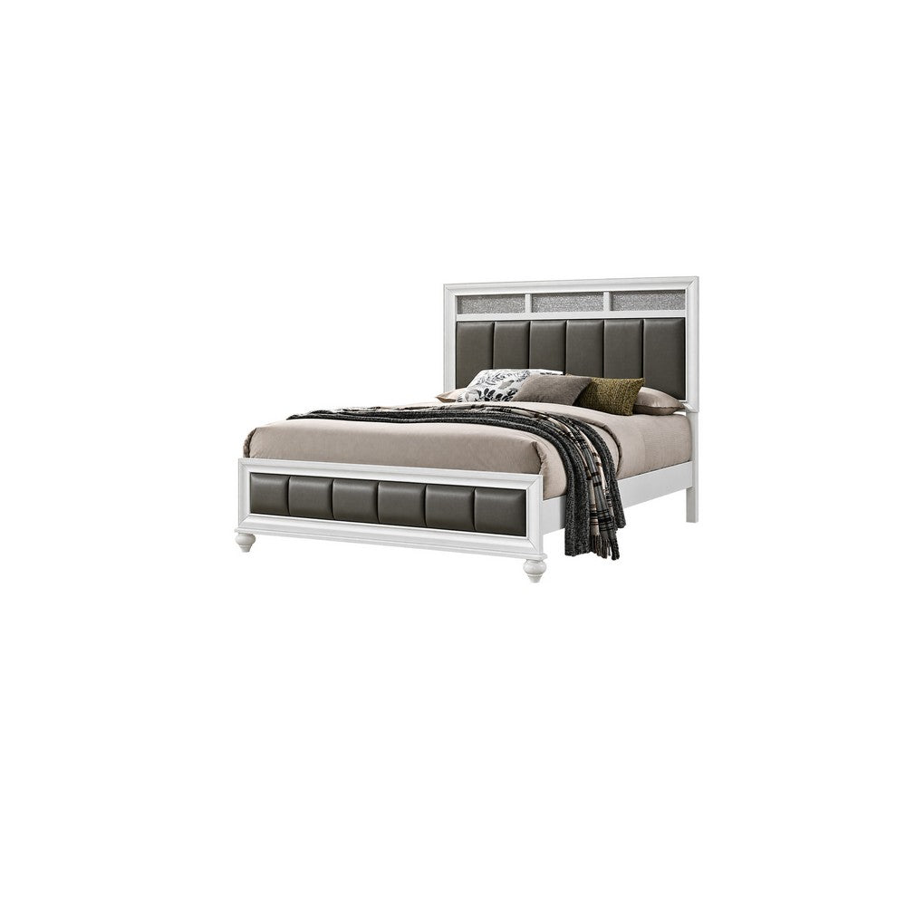 Queen Bedroom Set, White and Gray, 3 Piece Set with 2 Nightstands