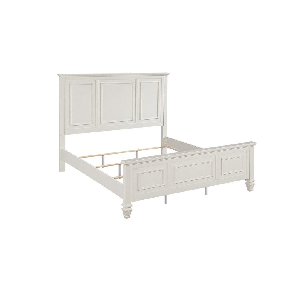 King Bedroom Set, White and Nickel, 2 Piece Set with Nightstand
