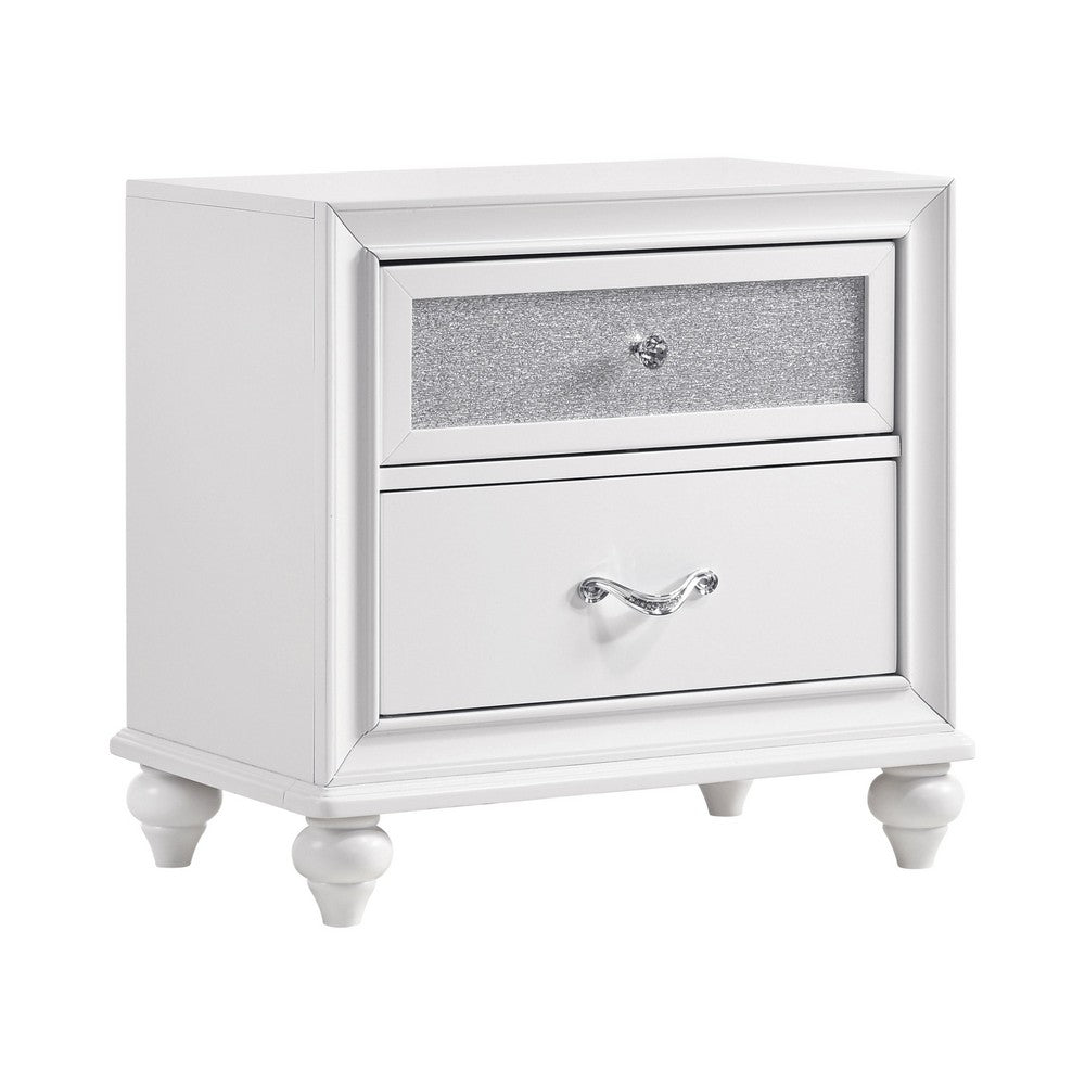 King Bedroom Set, White and Nickel, 2 Piece Set with Nightstand