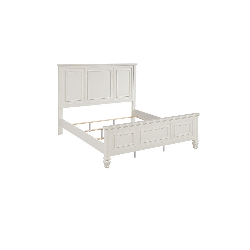 King Bedroom Set, White and Nickel, 3 Piece Set with 2 Nightstands