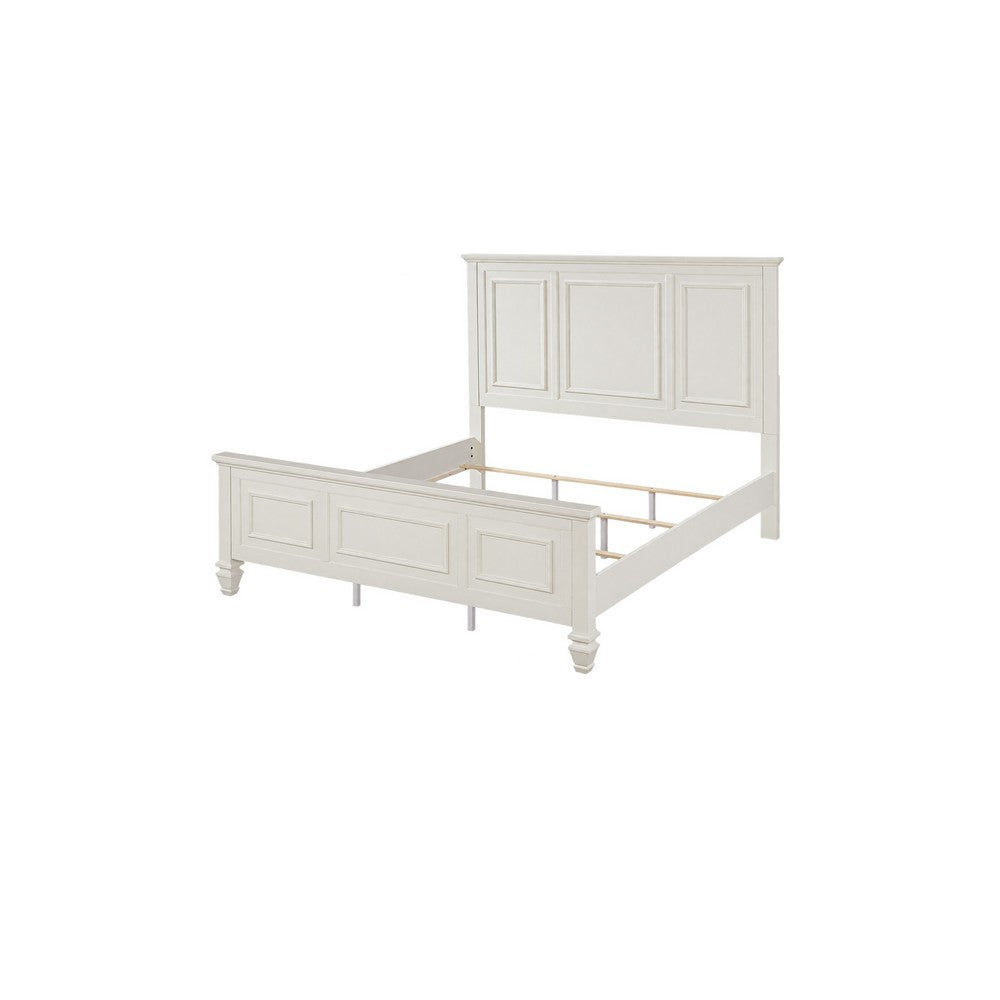King Bedroom Set, White and Nickel, 3 Piece Set with 2 Nightstands
