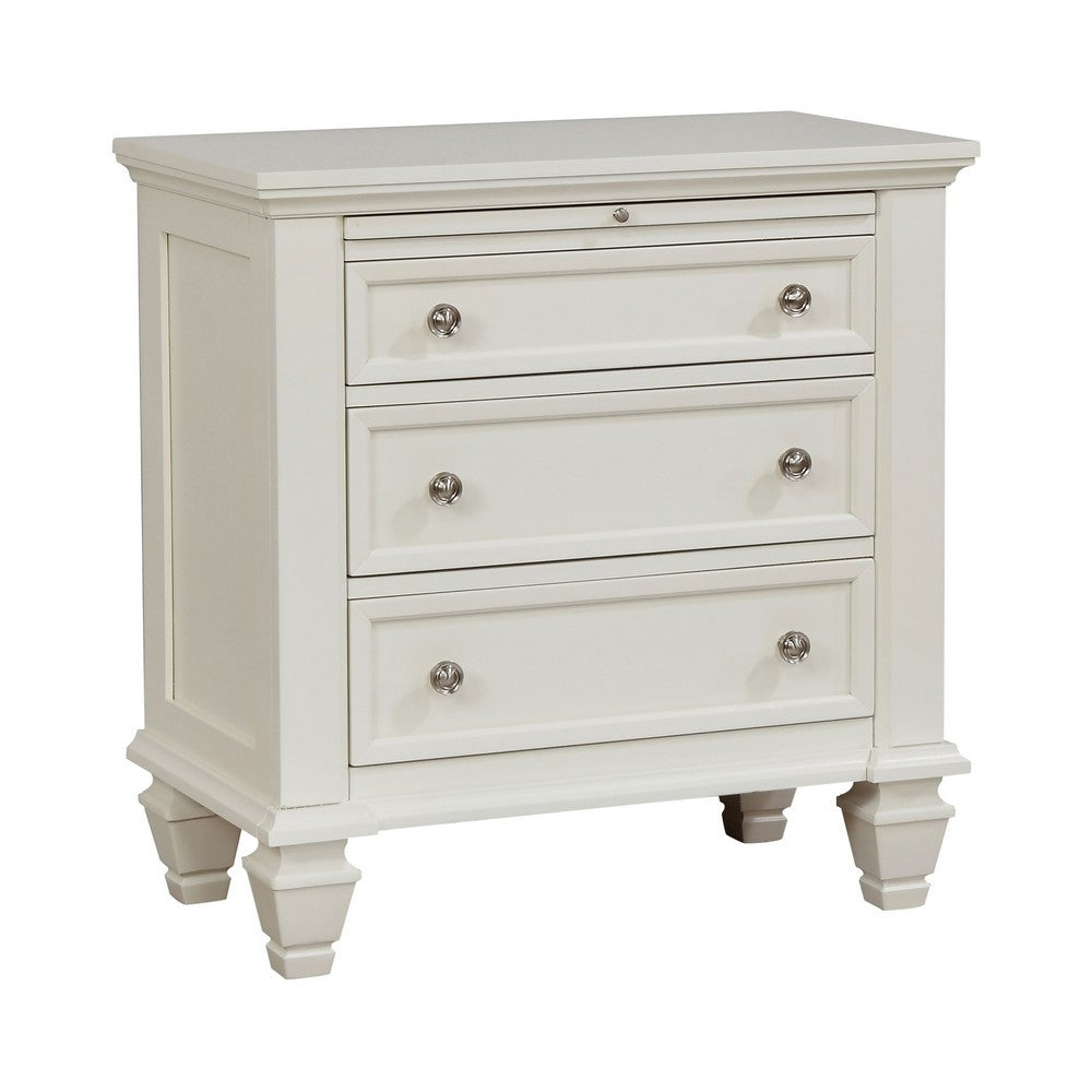 King Bedroom Set, White and Nickel, 3 Piece Set with 2 Nightstands