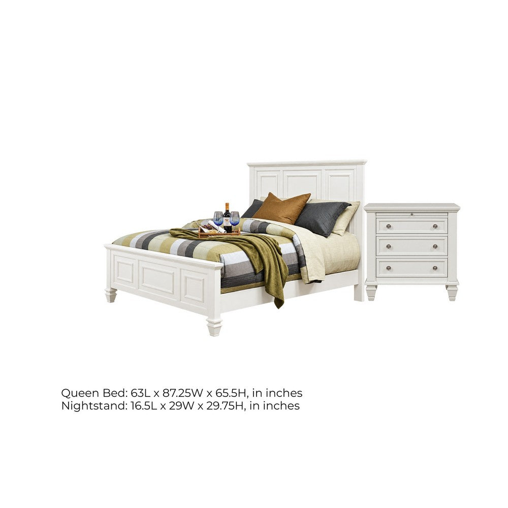 Queen Bedroom Set, White and Nickel, 2 Piece Set with Nightstand