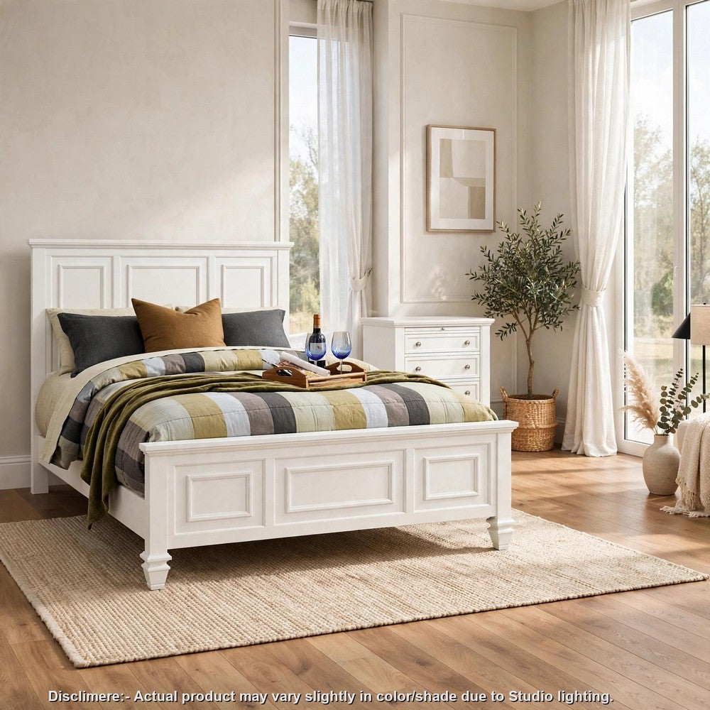 Queen Bedroom Set, White and Nickel, 2 Piece Set with Nightstand