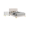 Queen Bedroom Set, White Velvet, and Gold, 2 Piece Set with Nightstand